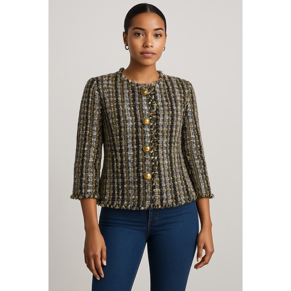 Cabi Paris Tweed Jacket Size Medium Fringe Trim Blazer